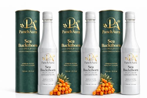 Image of PanchAura Himalayan Sea Buckthorn Juice Pulp Concentrate 2250 ML | Cold Pressed from Ladakh Berries | Natural Vitamin C, Omega 3-6-7-9 & Antioxidants | Supports Immunity, Skin Glow & Gut Health