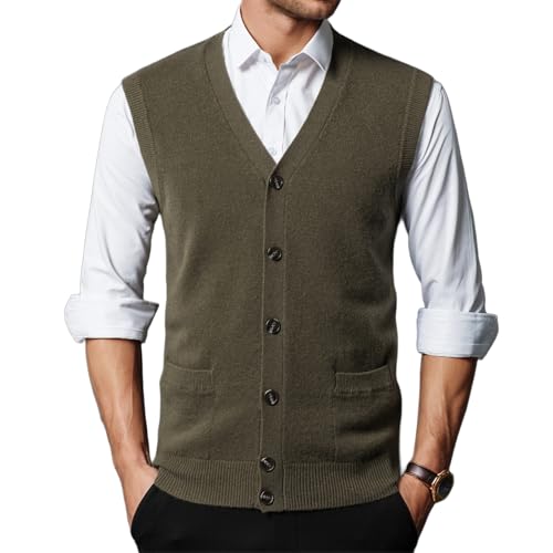 100% Wool Sweater Menv-Neck Sweater Men Cardigan Vest Spring and Autumn Basic