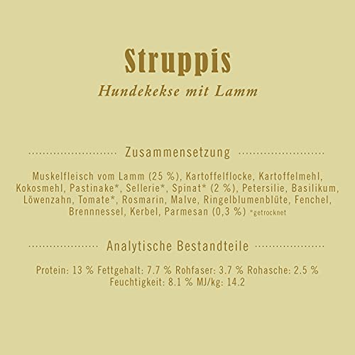 Terra Canis Lamm, Spinat & Parmesan - Struppis, 375g I gebackene Hundekekse | Premium Hundesnack in 100% Lebensmittelqualität Aller Rohstoffe I Getreide - & glutenfrei