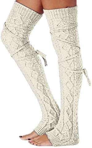 Womens Knitted Crochet Leg Warmers Boot Socks (Beige)