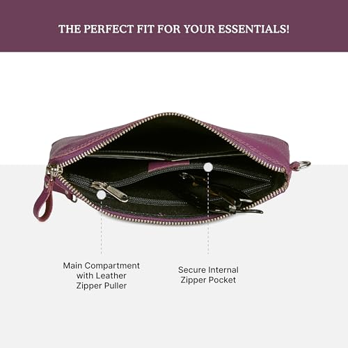 Wise Owl Accessories Genuine Leather Wristlet Wallet for Women Clutch Handbag Purses for Cell Phone Keys Coins Credit Card Slots (Amethyst Nappa) - Thumbnail 5