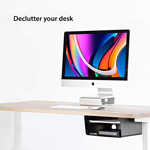Image of Elevation Shelf XL Plus (with Adjustable Tray) - Under Desk Storage Shelf /Desk Organizer, Welded Steel + Matte Black Finish, Great for Workstations, Adjustable Stand Up Desks, Gaming Battle Stations