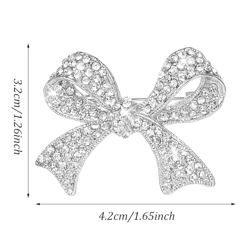 Image of Rhinestone Brooches For Women Bling Bow Brooch Pin Vintage Sparkly Bow Pins For Lapel Vintage Crystal Large Bowknot Brooches Dress Pin (Silver)