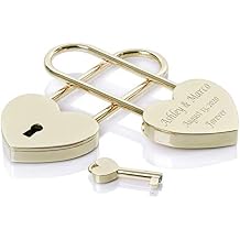Personalized Gold Heart Padlock - Custom Engraved Love Lock with Functional Key, Free Engraving - Romantic Keepsake Gift - Ships from USA