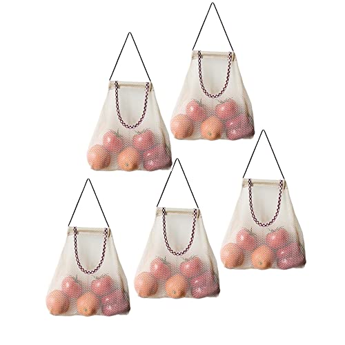 Tuutyss Set Of 5 Hanging Reusable Storage Mesh Bag Vegetable Bag For Fruit,Garlics,Potatoes,Onions Or Garbage Bag Organizer (5Pcs-Beige) #TOP2