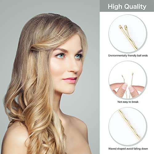 150 Stück Haarnadeln Gold mit Aufbewahrungsbox, 5cm Bobby Pins für Damen und Mädchen, Rutschfeste Haarklammern aus Metall, Gewellte Haarspangen für Frisuren, Hochzeiten und Alltag