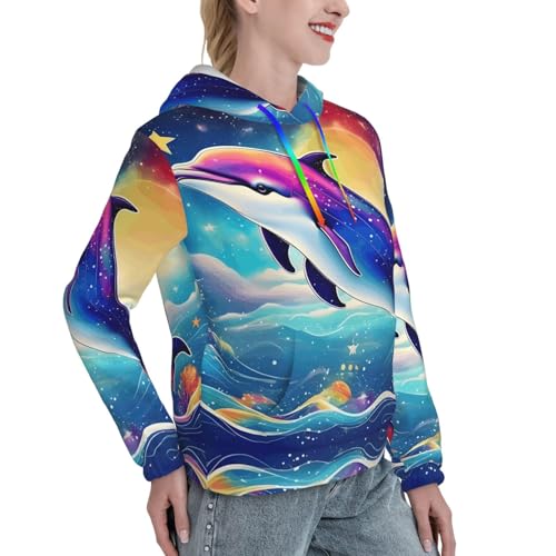 Sweat à capuche coloré et doux motif dauphin océan, pull ajusté à imprimé graphique - 3