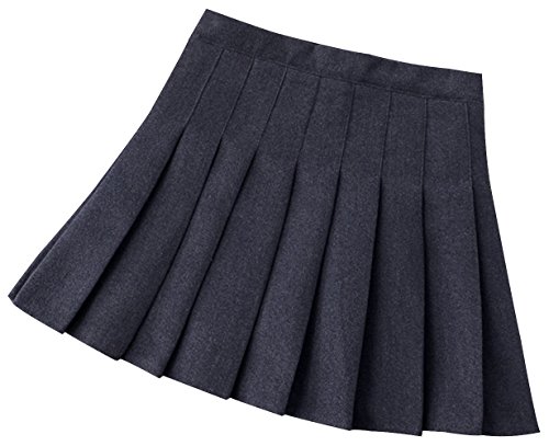 Trendy XU Winter Woolen Pleated Skirt Pure Color A-line High Waist Short Mini Skirt
