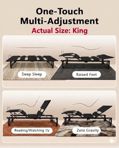 Image of Mixcous Heavy Duty Adjustable Bed Frame - Zero Gravity for Snoring Relief & Back Pain, Quiet Motor Head and Foot Incline, Wireless Remote Control, Easy Installation (79 inch L x 74 inch W x 12.72 inch H)