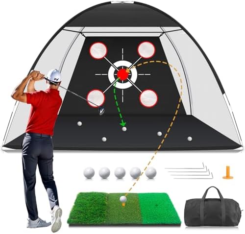 Golf Net with Practice Mat,Golf Hitting Aid Nets 10x7FT for Backy...
