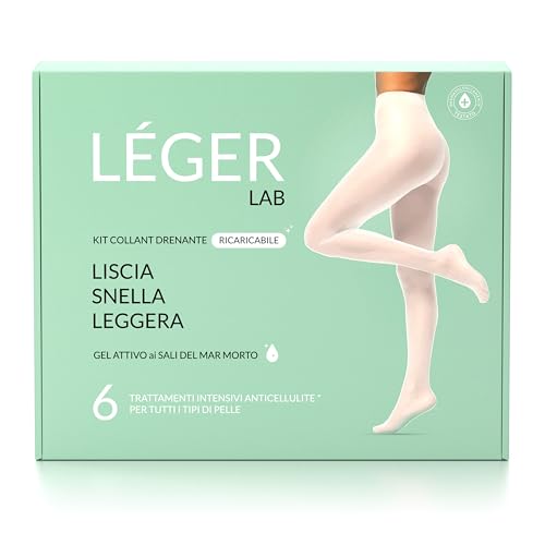 LÉGER LAB Kit Collant Drenanti Ricaricabili 6 trattamenti Anticellulite - Gel Attivo ai Sali del Mar Morto - Leggins Snellenti Donna con il 98% di ingredienti naturali - per Drenare Gambe e Fianchi