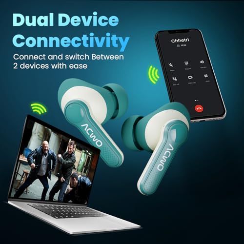 Image of ACwO Dwots 313 Wireless in Ear Earbuds | 65Hrs Playtime | 50Ms Low Latency | 3 Preset EQ Modes | IPX5 Water Resistant | Hyper Boost Charging - 10Mins Charge = 120Mins Playtime (Cool Green)