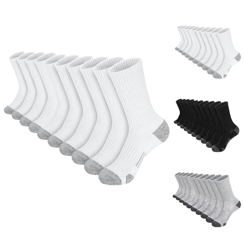 Men's High Quarter Socks 10 Pack Performance Athletic Cushioned Comfort Crew Socks for Men Sports Running Ankle Sock