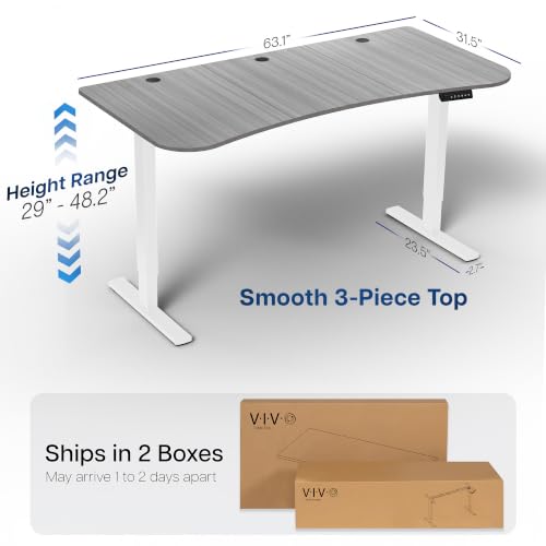 Image of VIVO Dark Gray 63 x 32 in Standing Desk, DESK-KIT-1W1G | Electric, Holds 220 lbs, Sit Stand Up, Height Adjustable, Home Office, Memory Presets, 1B Series, White Frame