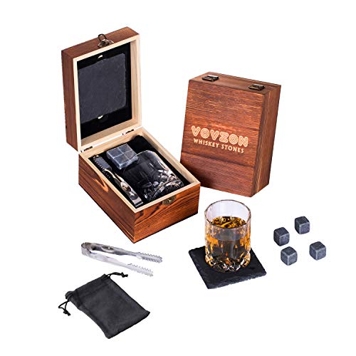 Whiskey Stones and Glasses Gift Set, 4 Chilling Whiskey Stones + Crystal Whiskey