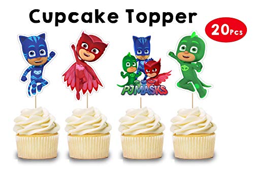 Image of WoW Party Studio P J Cartoon Theme Happy Birthday Decorations Party Cup Cake Topper (20 Pcs)