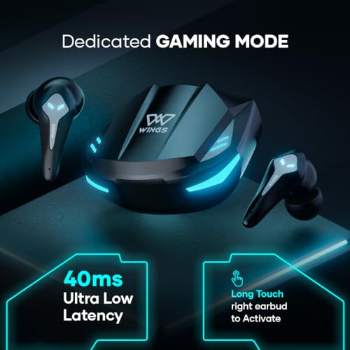 Image of Wings Phantom 320 Gaming in Ear Earbuds Earbuds with Bluetooth 5.3, Best Gaming Earphones with Gaming Mode 40ms Latency, Earpods Sync App Support, New Earbuds with Gaming Inspired Design
