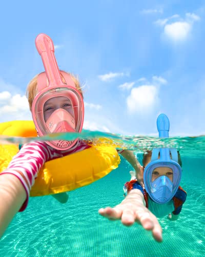 Image of QingSong Kids Snorkel Mask Full Face, Snorkeling Set with Camera Mount, 180 Degree Panoramic View Snorkeling Gear Anti-Fog Anti-Leak