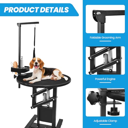 Image of Electric Dog Grooming Table, Height Adjustable Pet Grooming Table for Small Dogs at Home, Professional Electric Lift Table with Anti-Scratch Tabletop and Foldable Arm (24 inch, Black)