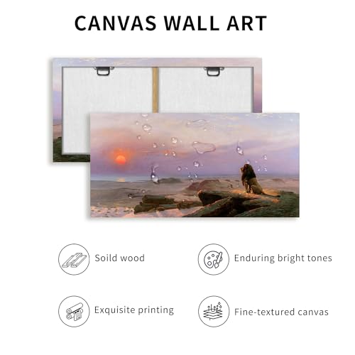 SERIMINO Large Wall Art for Living Room, Sunset and Lion Vintage Wall Decor, Desert Landscape Canvas Prints Paintings, Nature Scenery Pictures Home Decor for Bedroom Bathroom Office Decor, 24x48 Inch