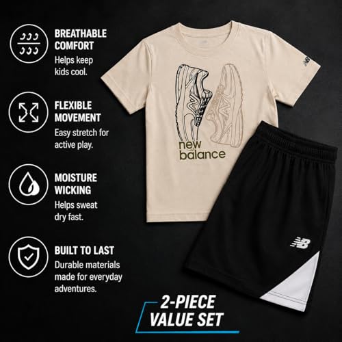 Image of New Balance Boys Athletic Shorts Set - 2 Piece Cotton Blend Jersey Shirt and Active Basketball Shorts for Boys