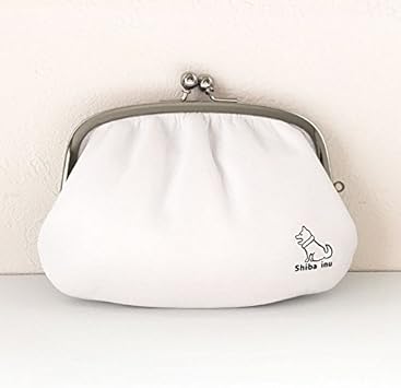 Amazon 柴犬雑貨 牛革親子がま口財布 柴犬イラスト入り ホワイト イエロー ホワイト 柴犬店長商い中 わん シーン おでかけ用品 通販