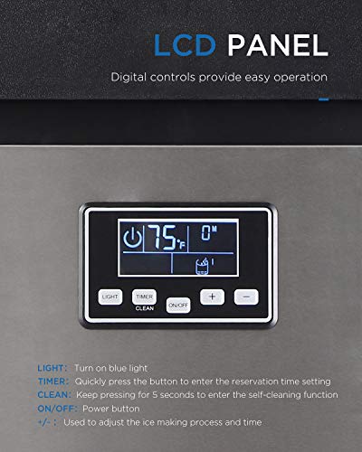 Northair Commercial Ice Maker Machine, 145lbs Ice /24H Stainless Steel Free-Standing Ice Maker Machine with LCD Display, Ideal For Restaurant,Bar,Coffee Shop - Thumbnail 5