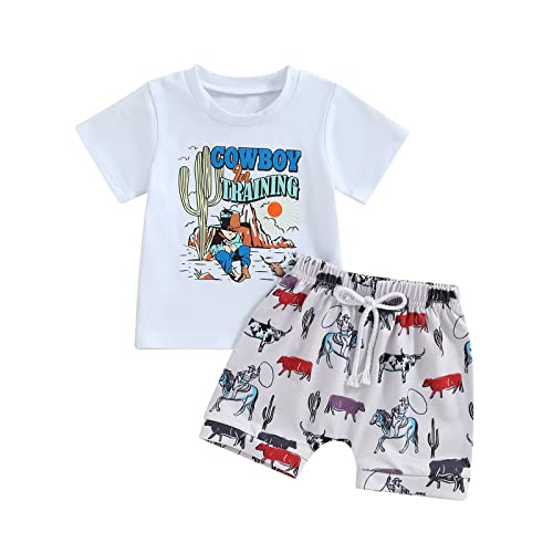 Toddler Baby Boy Western Outfit Cowboy Short Sleeve T-Shirt Top Shorts Set Infant Casual Summer Clothes