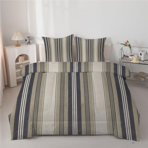 buyluhn Twin Duvet Vintage Stripes Coverless Duvet Reversible All Seasons Quilt Twin Size 7.5tog, Geometric Comforter Machine Washable for Bed Summer Winter, Lightweight, 2 Pillowcases &E42