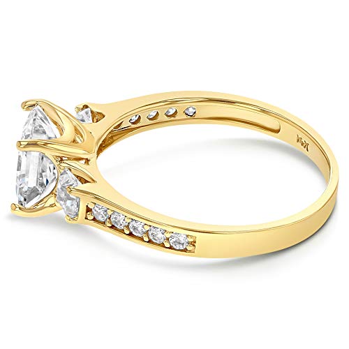 Ioka - 14K Solid Yellow Gold 1.5 Ct. Princess Cut 3 Stone Cz Engagement Ring With Stones In Band - Size 8 #TOP2
