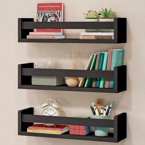 Image of WooDinto Wall Shelves for Living Room, Bedroom|Wall Mounted ShelfWall Hanging Storage Unit|Wall Organiser Shelf (Black, Floating Set of 3 - Black - 18 Inch)