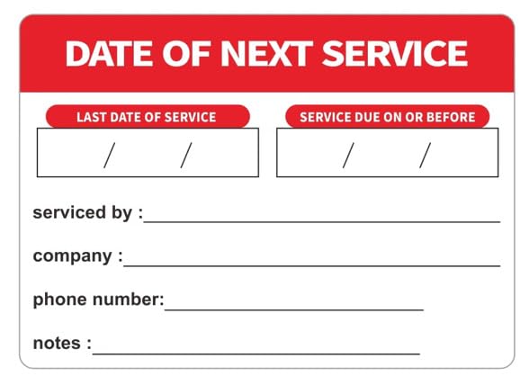 Gas Appliance Service Stickers, Size 70mm x 50mm, for Gas Fire, Gas Boiler, Service Record Stickers, Gas Safe Labels (50)