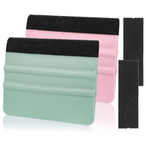 AMZDEPOT Squeegee for Vinyl 2 Pcs Vinyl Squeegee with Extra 2 Felt Replacements 4 Inch Vinyl Wrap Tools for Car Wrap Craft Sign Making DIY Crafting Window TintTeal and Pink