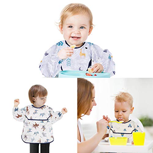 Yoofoss Babyslabbetjes met lange mouwen, 3-delige waterdichte mouwslabbetjes set voor jongens en meisjes, uniseks - Image 4