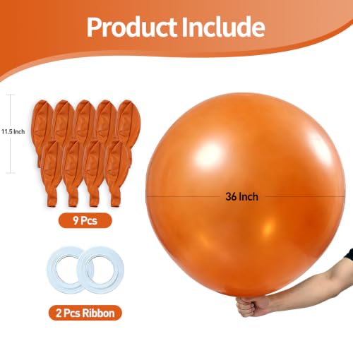 Image of KALOR 9 Pcs 36 Inch Large Burnt Orange Big Giant Round Latex Balloons
