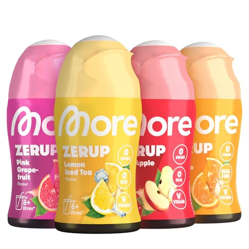 MORE Zerup, Zero Sirup mit echten Fruchtextrakten, 4er Bundle, 4 x 65 ml (bis 32 L Fertiggetränk)