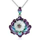 JKR Enamel Lotus Flower Necklace Sterling Silver Jade Vintage Purple Floral Necklace Valentine's Day