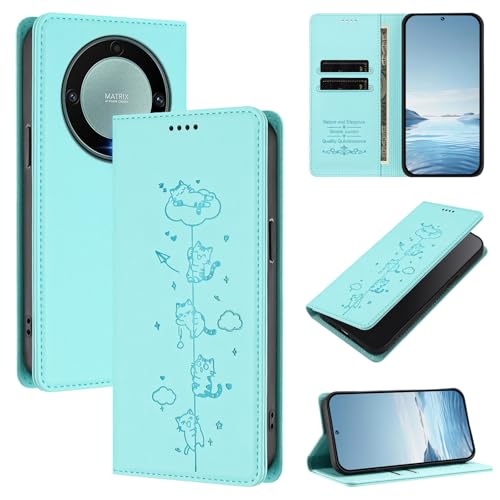 Jiajihua Funda Compatible con Honor X40 / X9A / Magic5 Lite 【Bloqueo RFID】【Ranuras para Tarjetas Cierre magnético Soporte abatible】 Mint