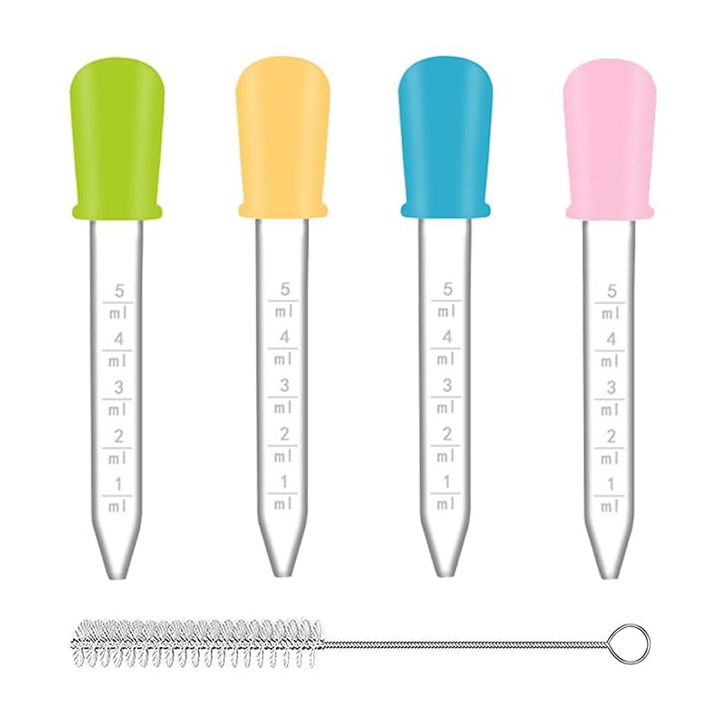 4 x 5 ml Graduated Silicone Pipettes Includes Cleaning Brush Ideal for Crafts Plant Care & Food Decoration