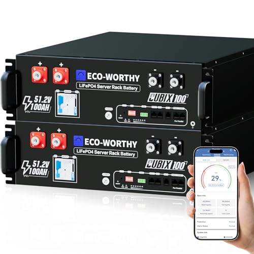 ECO-WORTHY (Cubix 100) 48V 200Ah LiFePO4 Lithium Battery (2 Pack 48V 100AH) w/Bluetooth | UL1973 & UL9540A & CEC Listed | 10.24KWh Server Rack Battery for Solar Energy Storage, Home Backup P