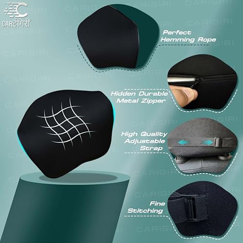 Image of Carigiri CurvaRest Car Neck Rest Pillow|1 Year Warranty|Memory Foam Neck Pillow| Seat Headrest Cushion| Car Neck Pillow for Neck Pain Relief in Office,Driving(Medium,Black,White Hemming,Pack of 1)
