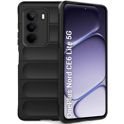 Image of TheGiftKart Liquid Silicon Back Cover Case for OnePlus Nord CE 6 Lite 5G | ShockProof Military Grade Protection | Micro-Fibre Cloth On Inner Side | Built-in Anti-Slip Grip Back Case Cover (TPU, Black)
