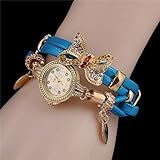 Nagelneu und hohe Qualität N / A Uhren Zubehör Damen-Bogen-Blatt-Anhänger Diamant-Armband-Quarz-Uhr-Perfekt for Hochzeit/Party/Casual/Geschäft (Color : Blue)