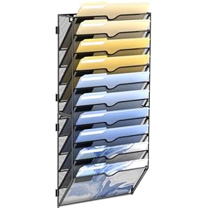 DALTACK Wall File Organizer, 10 Tier Hanging File Organizer, Mail Organizer Wall Mounted for Papers Folders Clipboard Magazine, Office Cubicle Organization & Storage, Assembly Needed, Mesh Black