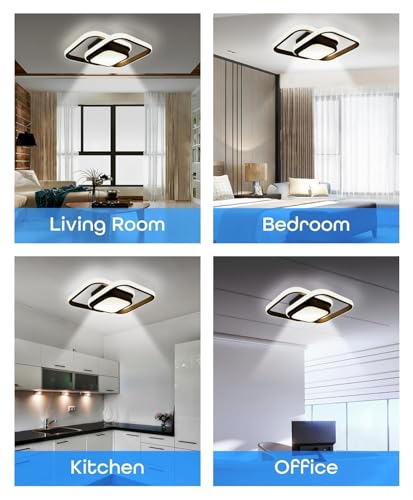 Image of Modern Dimmable LED Ceiling Light | Flush Mount Black Fixture with 3 Color Modes | Adjustable Brightness for Bedroom, Living Room & Dining Room (Ceiling Light (804))