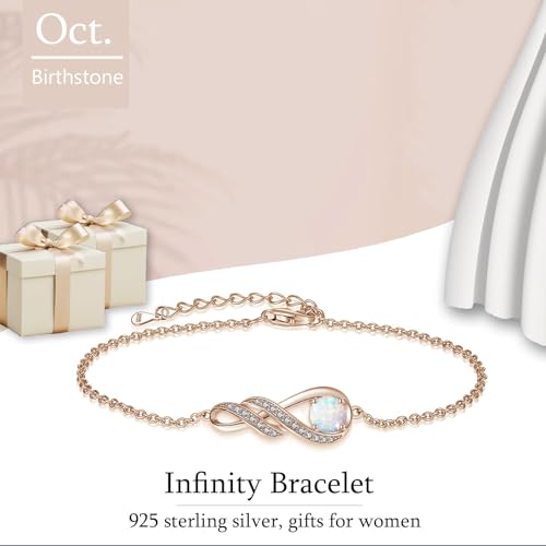 Birthstone Bracelets for Women Girls 925 Sterling Silver White Gold Infinity Pendant Anniversary Birthday Gifts Jewelry for Her, 6.7"+1.2"4