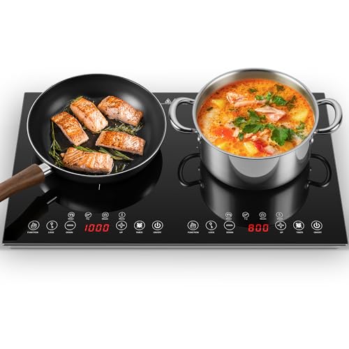 Portable Induction Cooktop 2 Burner - 1800W Double Induction Cooker with 8 Power Settings, 4 Pre-Set...