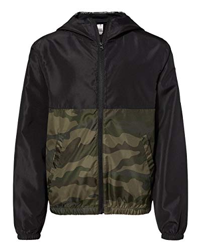 Independent Trading Company Lightweight Boys Windbreaker, Camo/Black, Medium