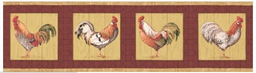 Rooster Farming Farm Country Barnyard Animal Wallpaper Border - Red