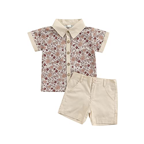 Image of CIYCUIT Toddler Baby Boys Summer Print Shirt Outfits Clothes Short Sleeve Button Down Tops + Shorts Set